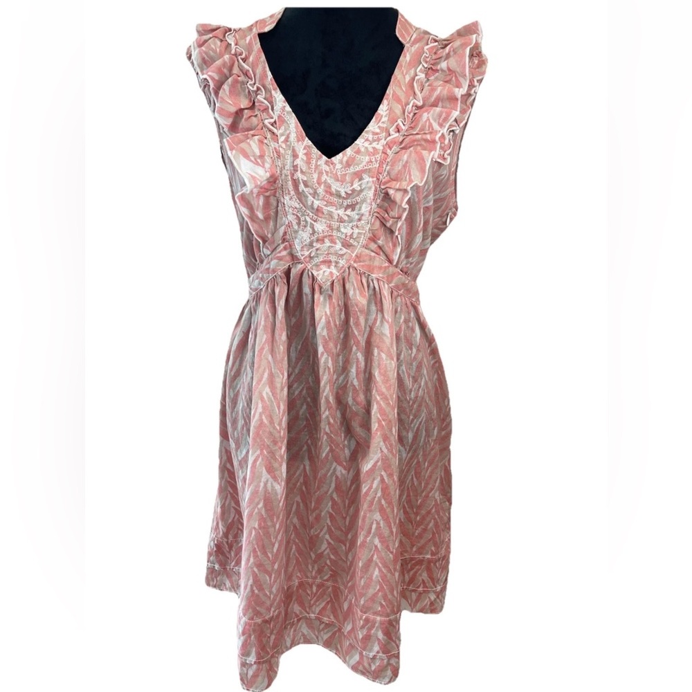 DKNY Pink & White Ruffle-Trim Midi Dress